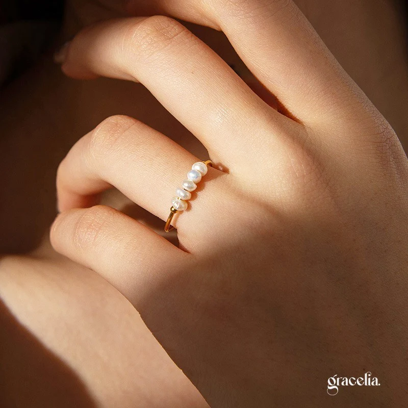 How can a ring inspire moments of calm and mindfulness? Explore the Serene Pearl Beaded Ring. - Second Image